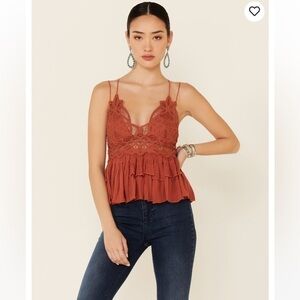 NWT Free People Women’s Adella Lace Ruffled Cami Top Winding Roads Size S